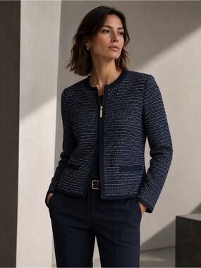 BOSS NAVY BLUE WHITE TWEED LONG SLEEVED ZIP UP HUGO SUIT JACKET SZ L